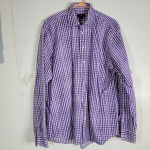 Mens Toscano Purple/White Checked Long sleeve Button Front Shirt Cotton Size XL
